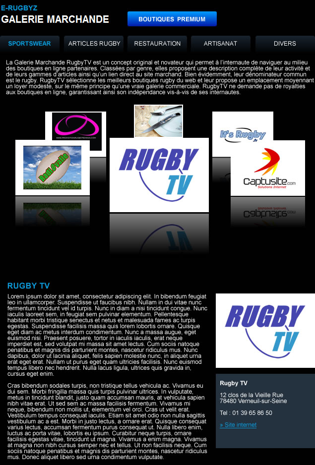 Galerie marchande RUGBY TV